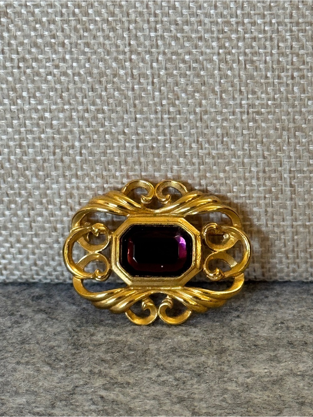 Vintage Purple Cabochon Scrollwork Brooch